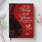 Personalized Red Floral "Fear Not" Leather Journal