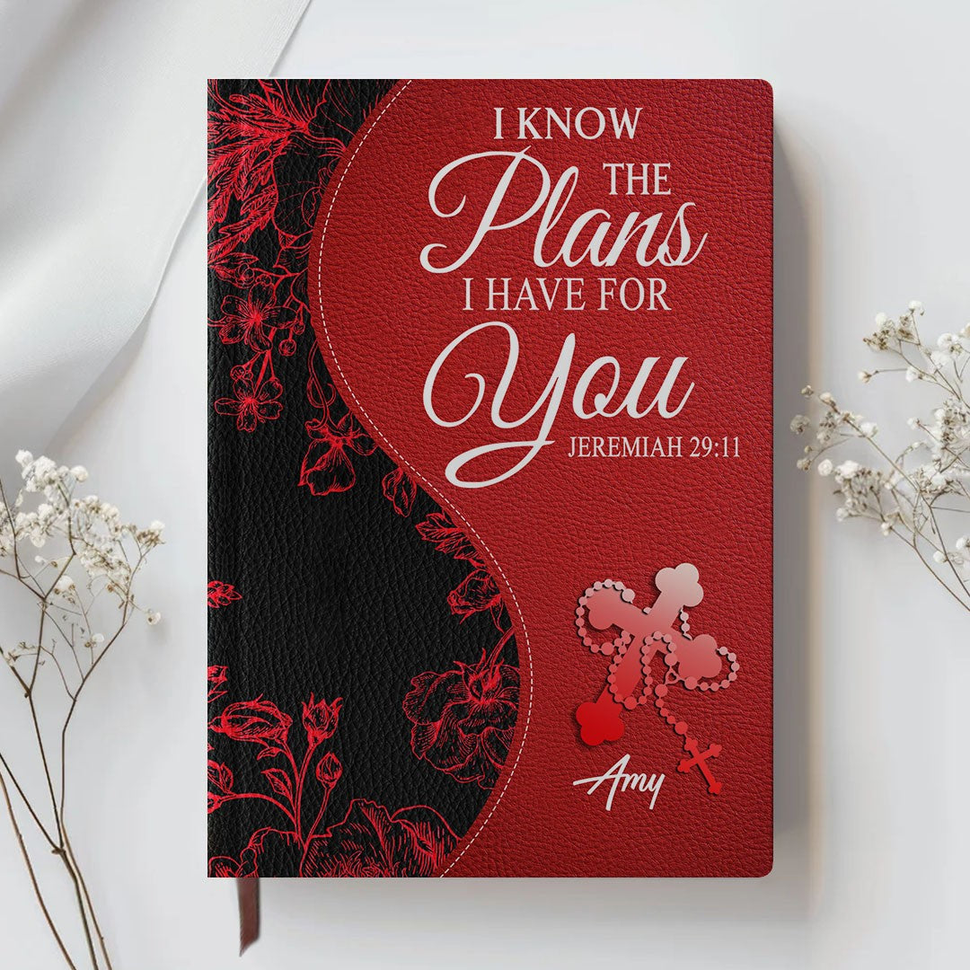 Personalized Red Floral "Fear Not" Leather Journal