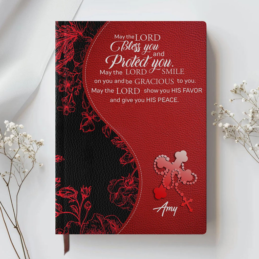 Personalized Red Floral "Fear Not" Leather Journal