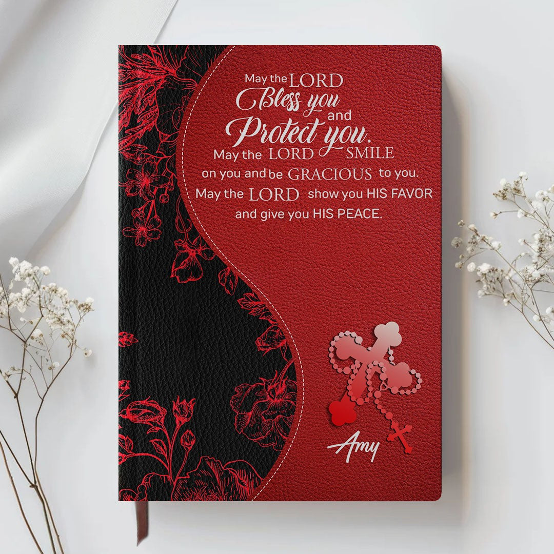 Personalized Red Floral "Fear Not" Leather Journal