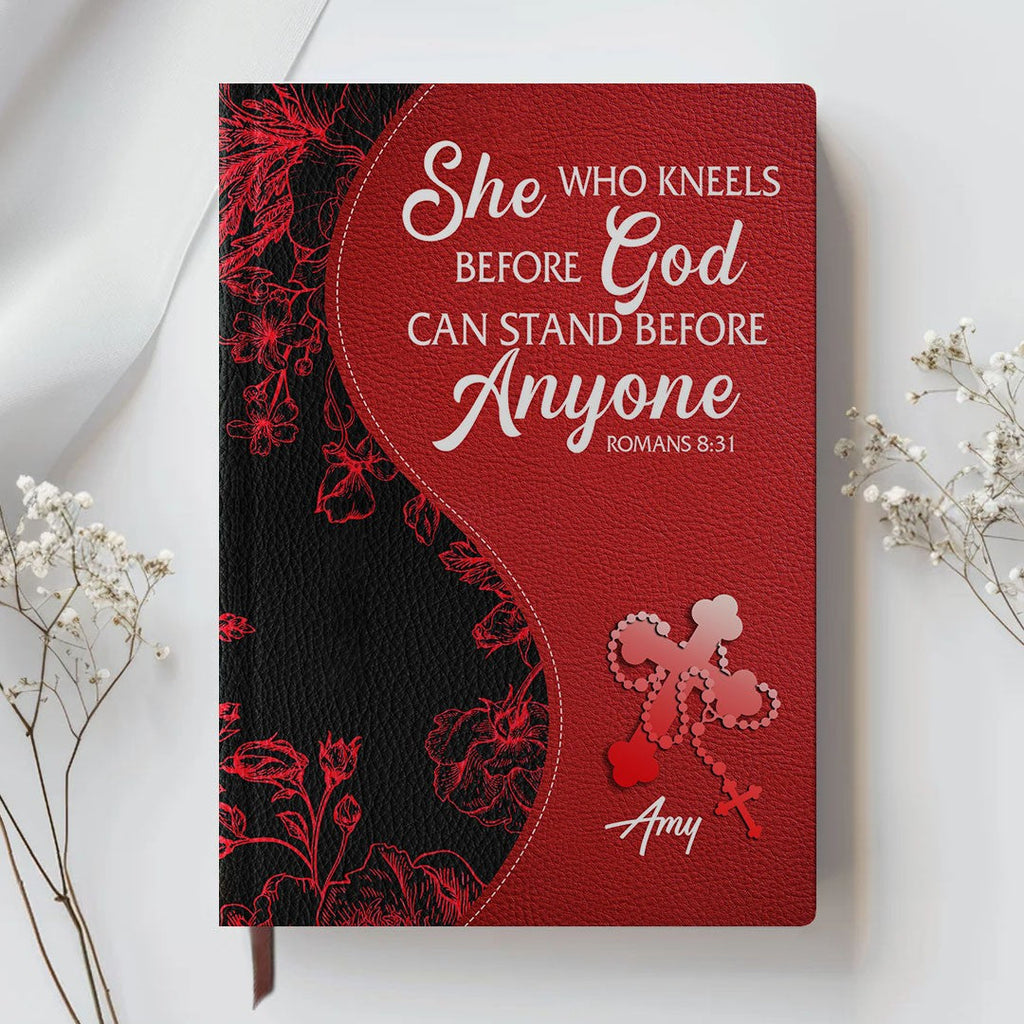 Personalized Red Floral "Fear Not" Leather Journal