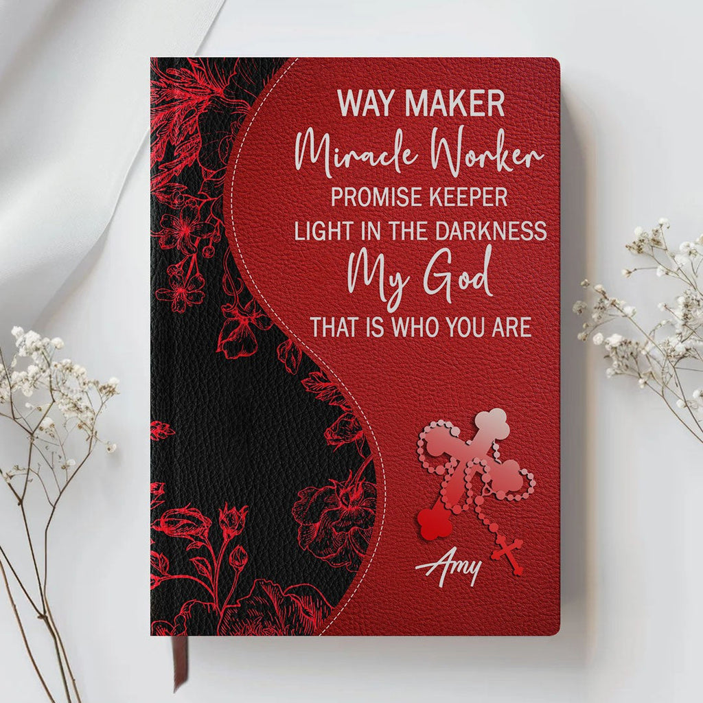 Personalized Red Floral "Fear Not" Leather Journal