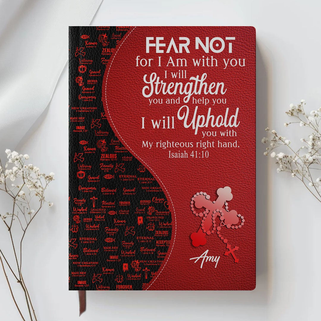 Personalized Red Floral "Fear Not" Leather Journal