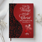 Personalized Red Floral "Fear Not" Leather Journal