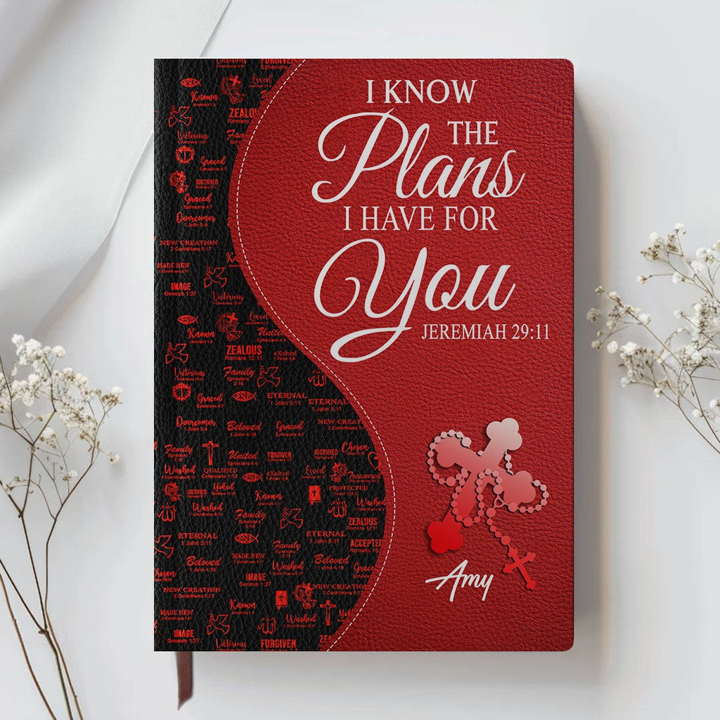 Personalized Red Floral "Fear Not" Leather Journal