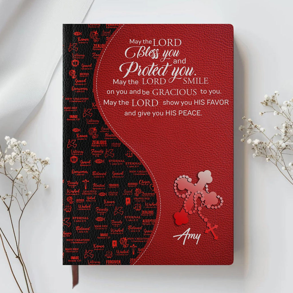 Personalized Red Floral "Fear Not" Leather Journal