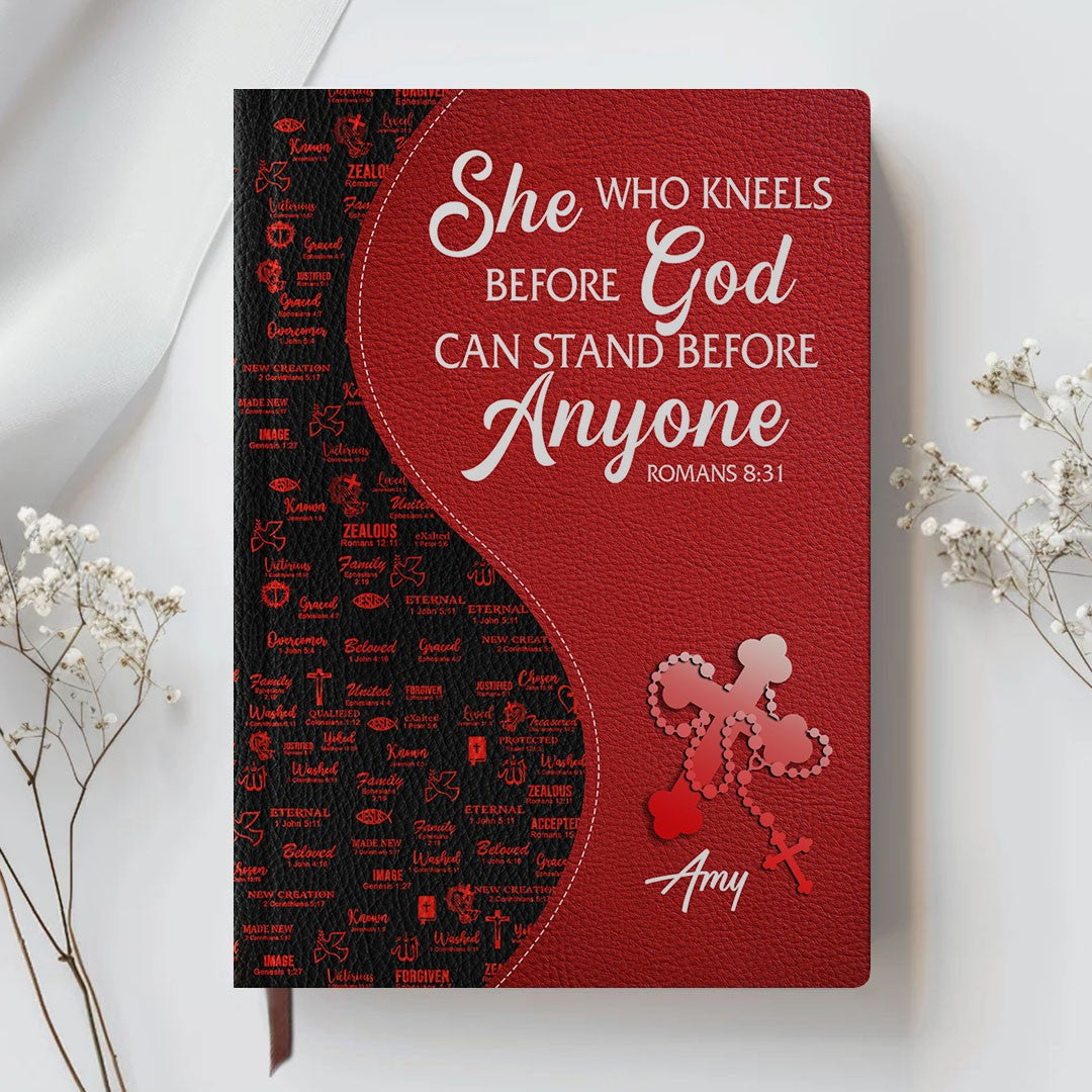 Personalized Red Floral "Fear Not" Leather Journal