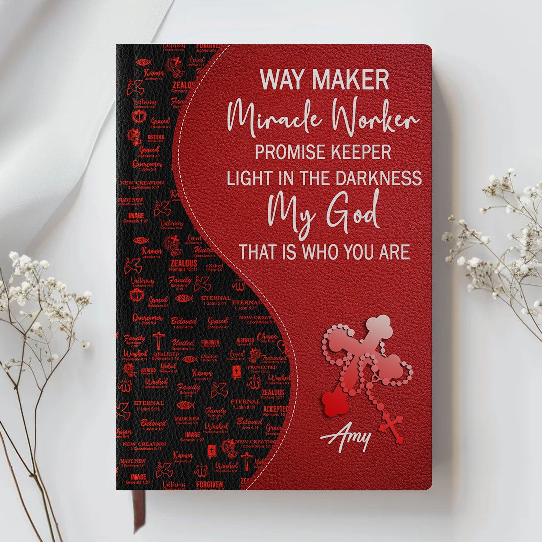 Personalized Red Floral "Fear Not" Leather Journal
