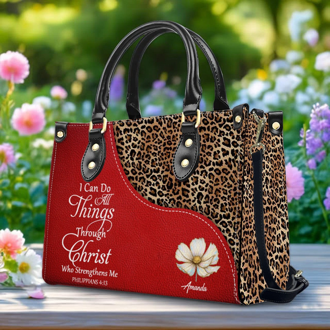 Personalized Christian Faith Leather Tote Bag