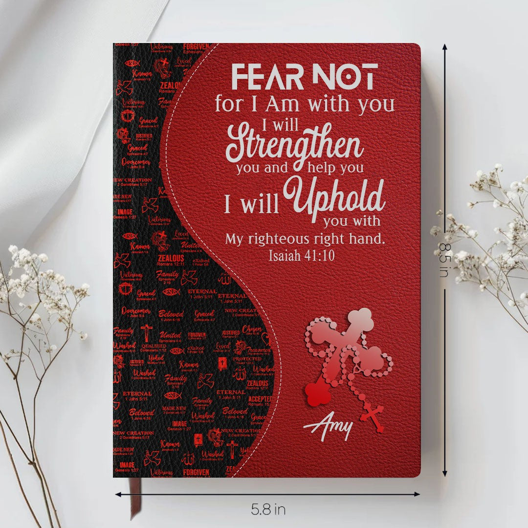 Personalized Red Floral "Fear Not" Leather Journal