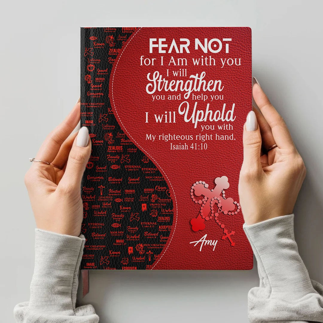 Personalized Red Floral "Fear Not" Leather Journal