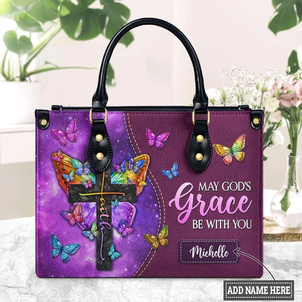 God's Grace Butterfly Galaxy Leather Handbag