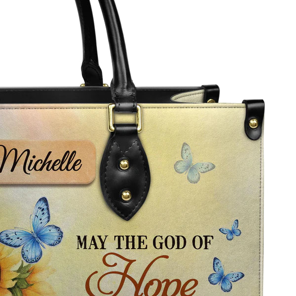 Romans 15:13 Butterfly Sunflower Leather Handbag
