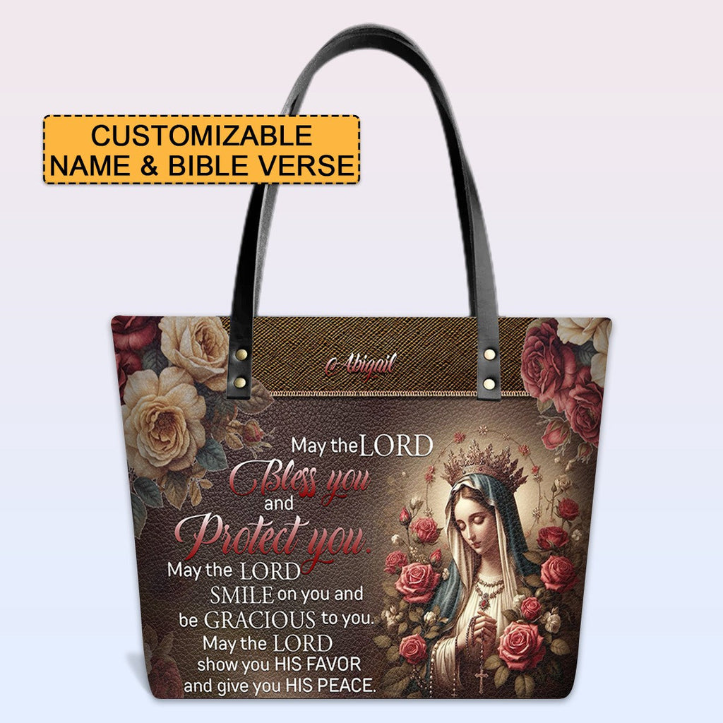 Personalized Bible Verse Leather Tote Bag