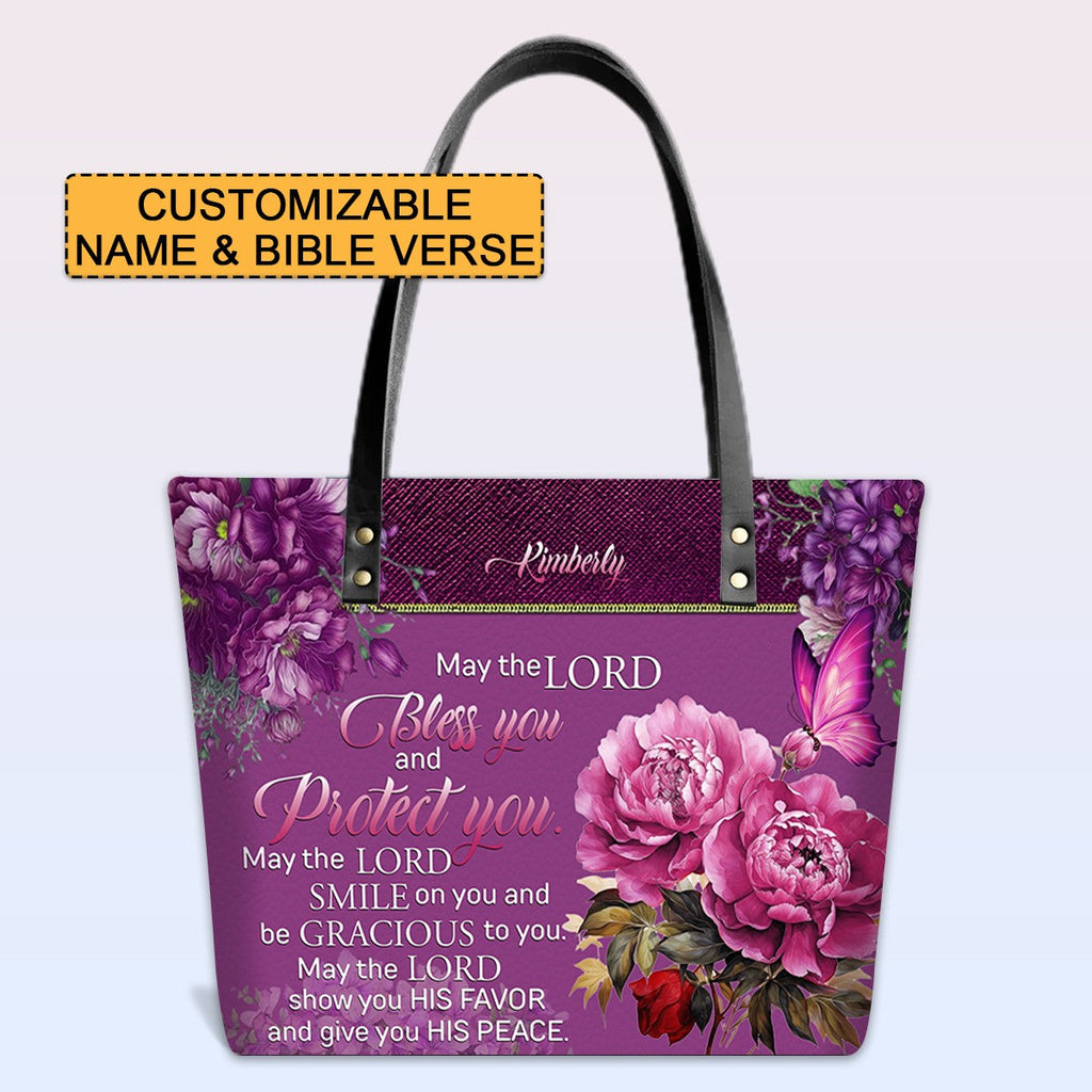 Personalized Bible Verse Leather Tote Bag