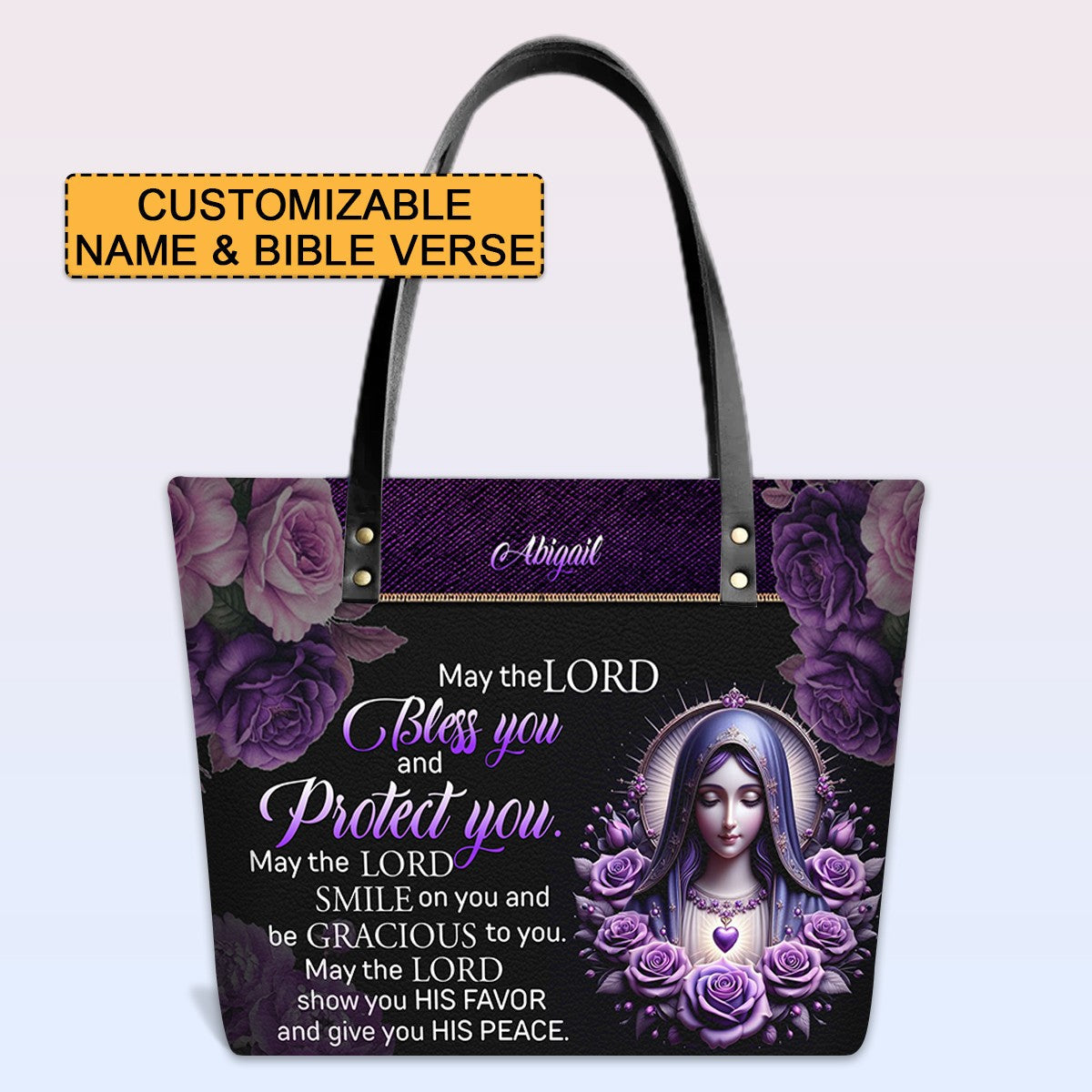 Personalized Bible Verse Leather Tote Bag