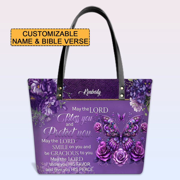 Personalized Bible Verse Leather Tote Bag