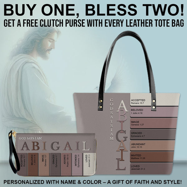 Personalized Name Meaning Leather Tote Bag Set