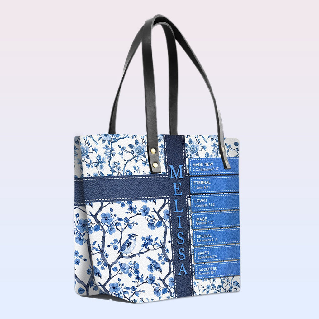 Custom Name Bible Verse Leather Tote Bag