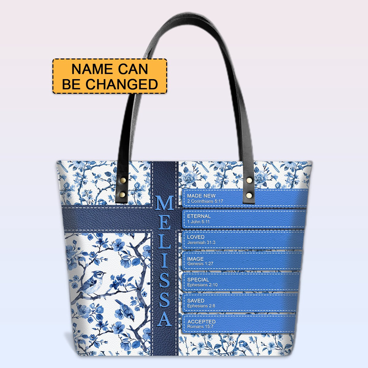 Custom Name Bible Verse Leather Tote Bag