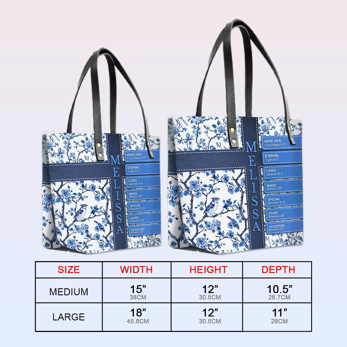 Custom Name Bible Verse Leather Tote Bag