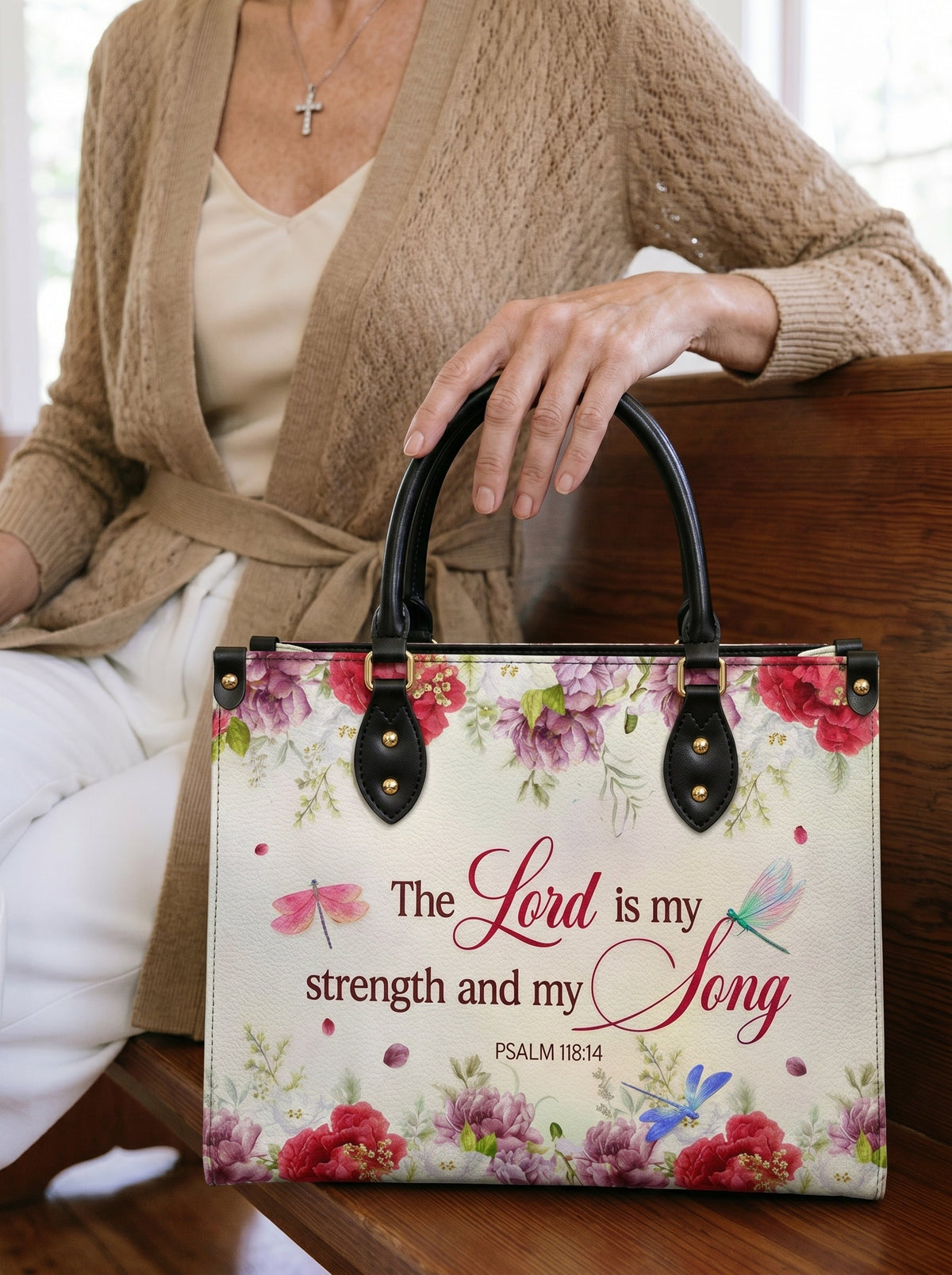 Melody Psalm 118:14 Leather Handbag