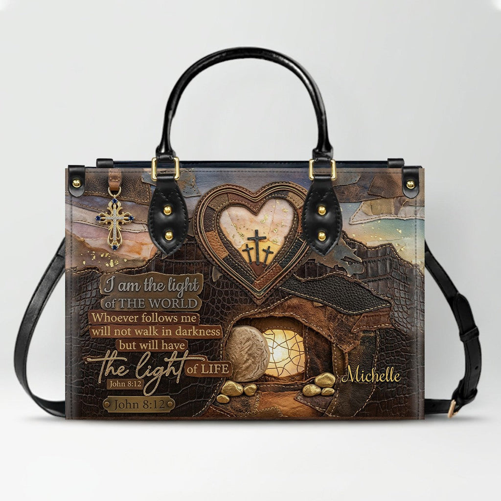 Personalized John 8:12 Scripture Leather Tote