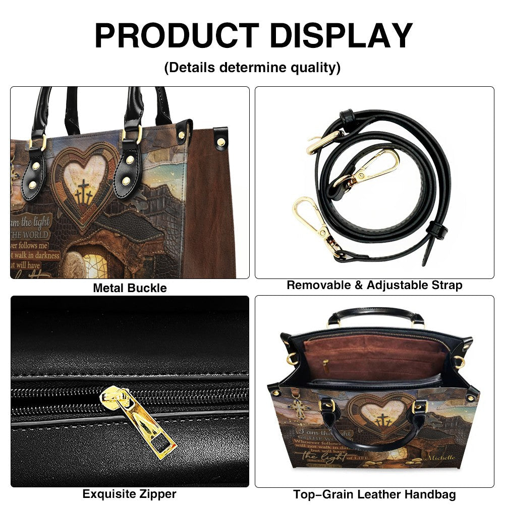 Personalized John 8:12 Scripture Leather Tote