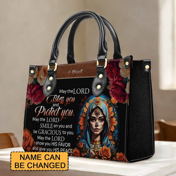 Sugar Skull Bible Verse Leather Tote Bag
