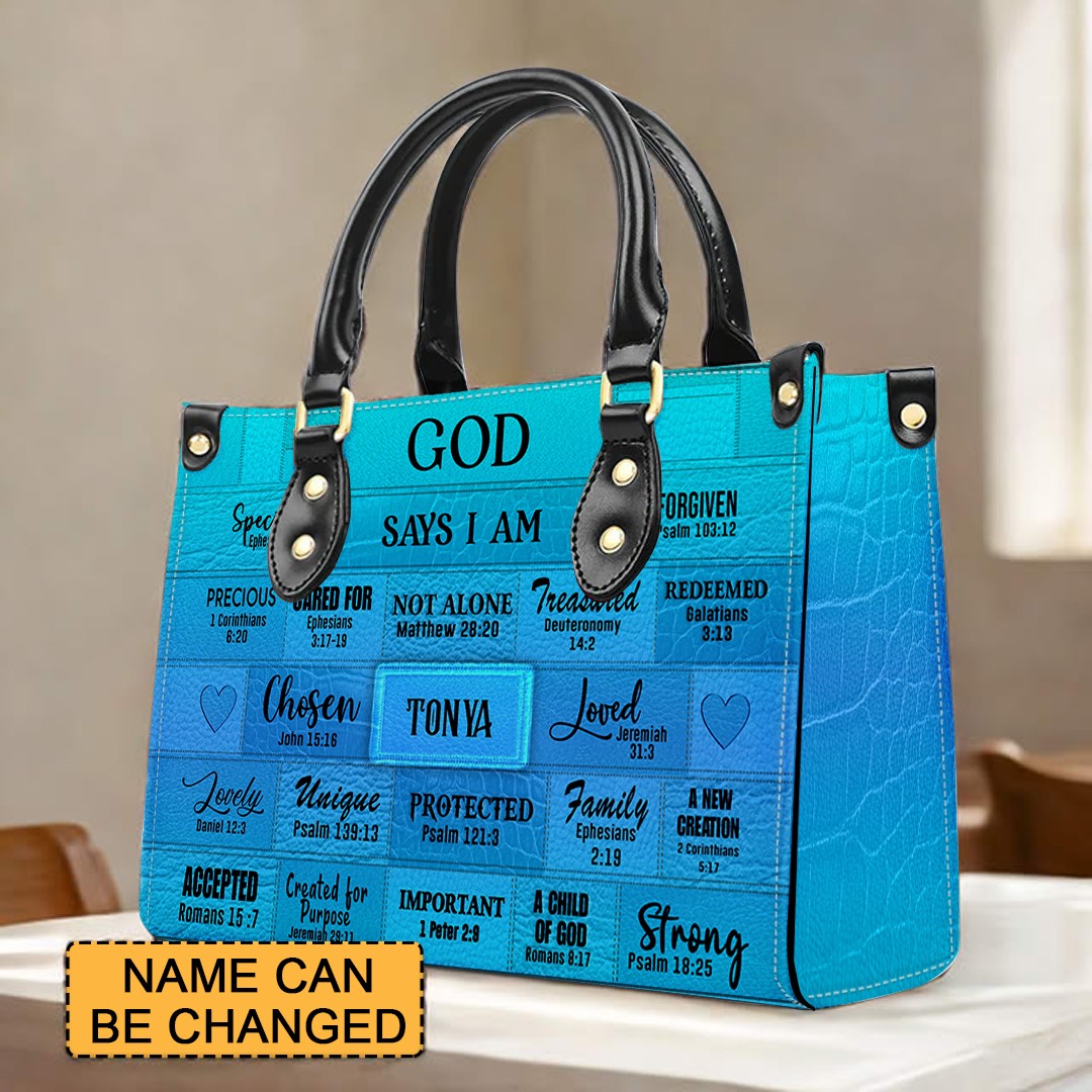 Personalized God Says I Am Leather Tote Bag