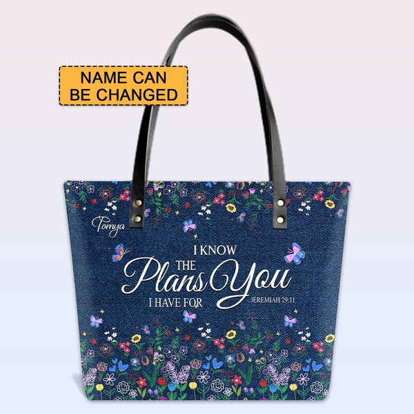 Personalized Bible Verse Leather Tote Bag