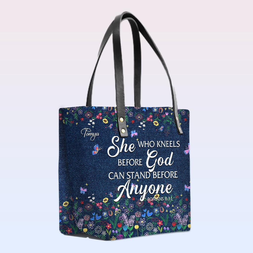 Personalized Bible Verse Leather Tote Bag