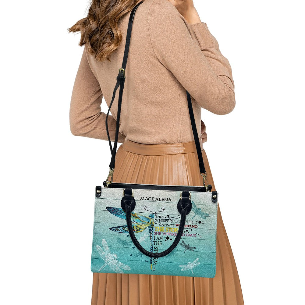 I Am The Storm Personalized Leather Tote Bag