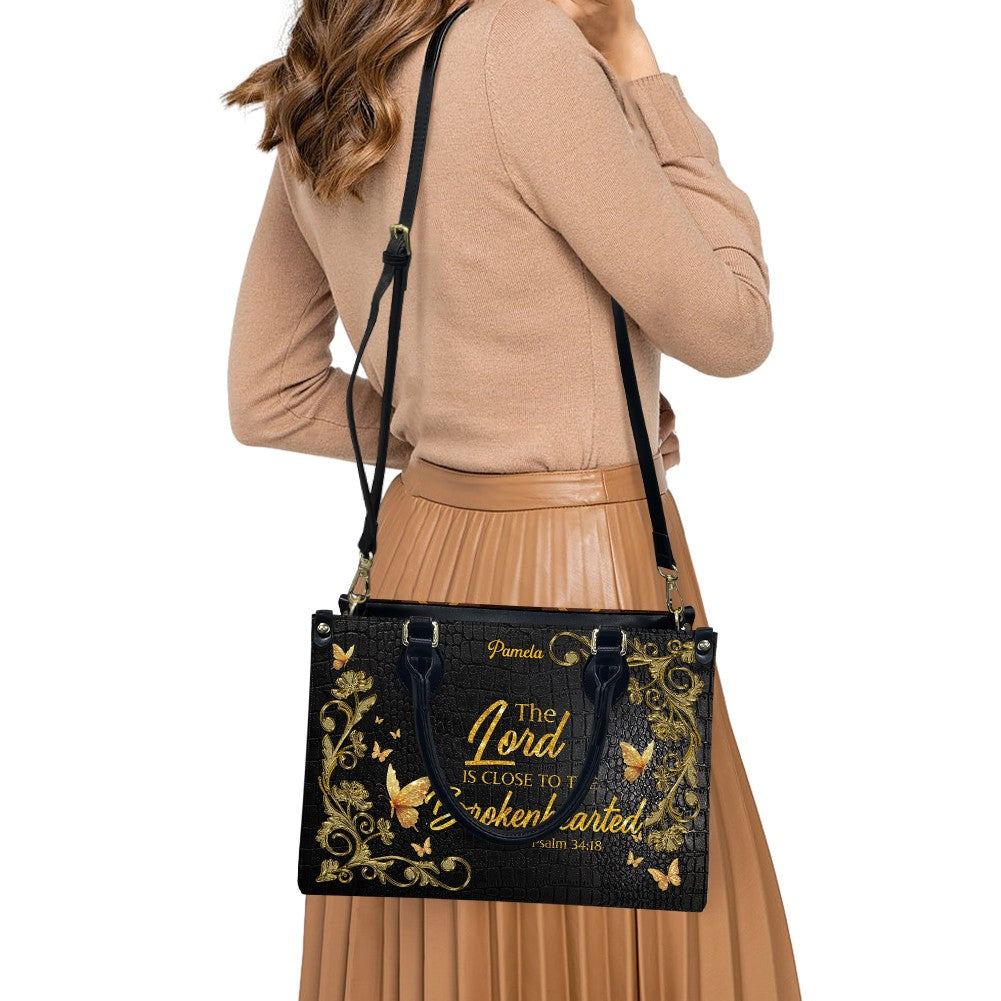 Psalm 34:18 Personalized Leather Handbag