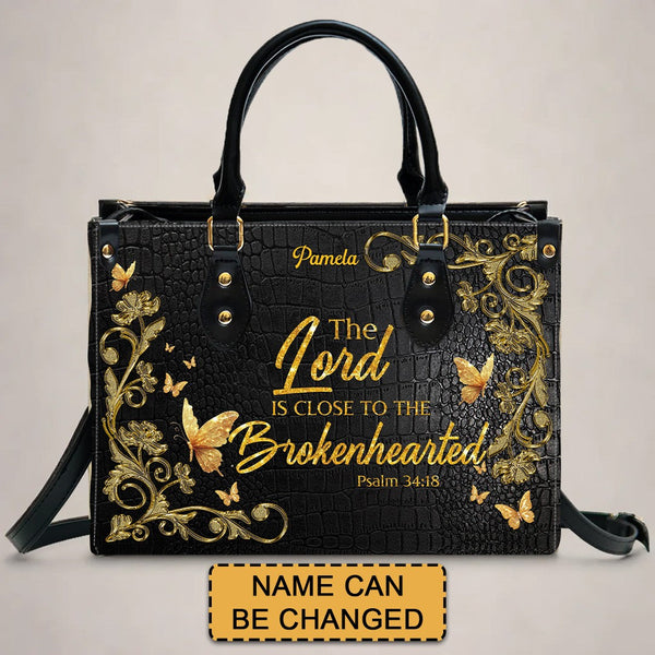 Psalm 34:18 Personalized Leather Handbag