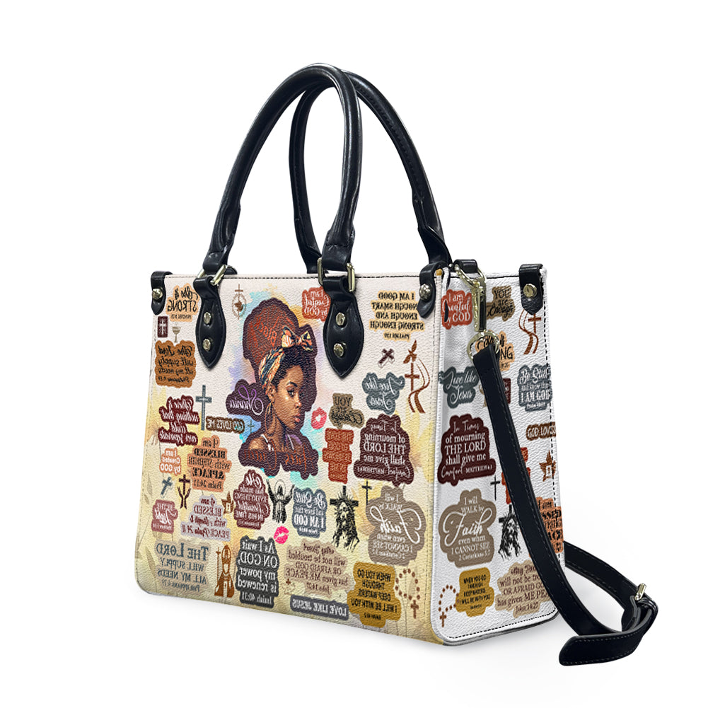 Personalized Black Woman Faith Leather Handbag