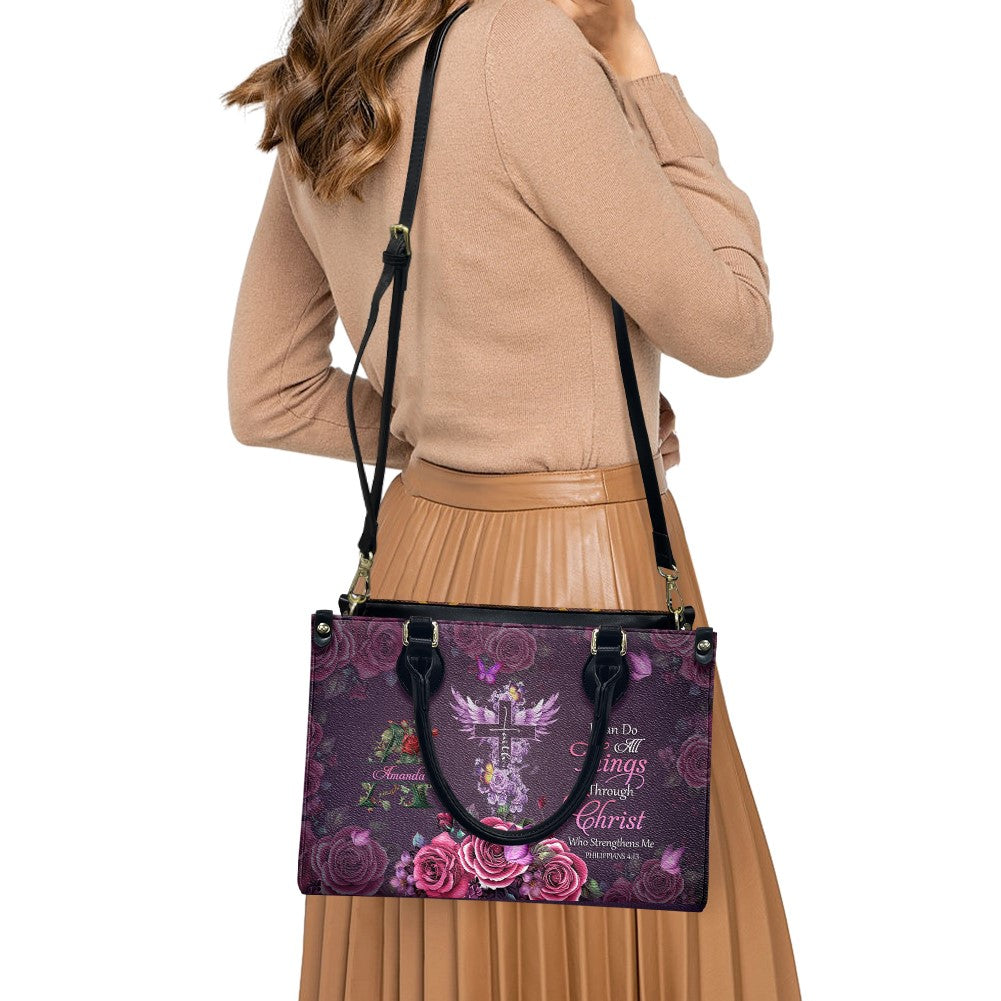 Personalized Christian Floral Leather Handbag