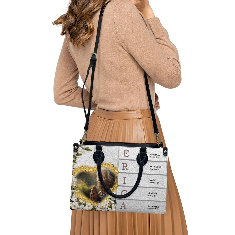 Personalized Sacred Name Leather Tote Bag