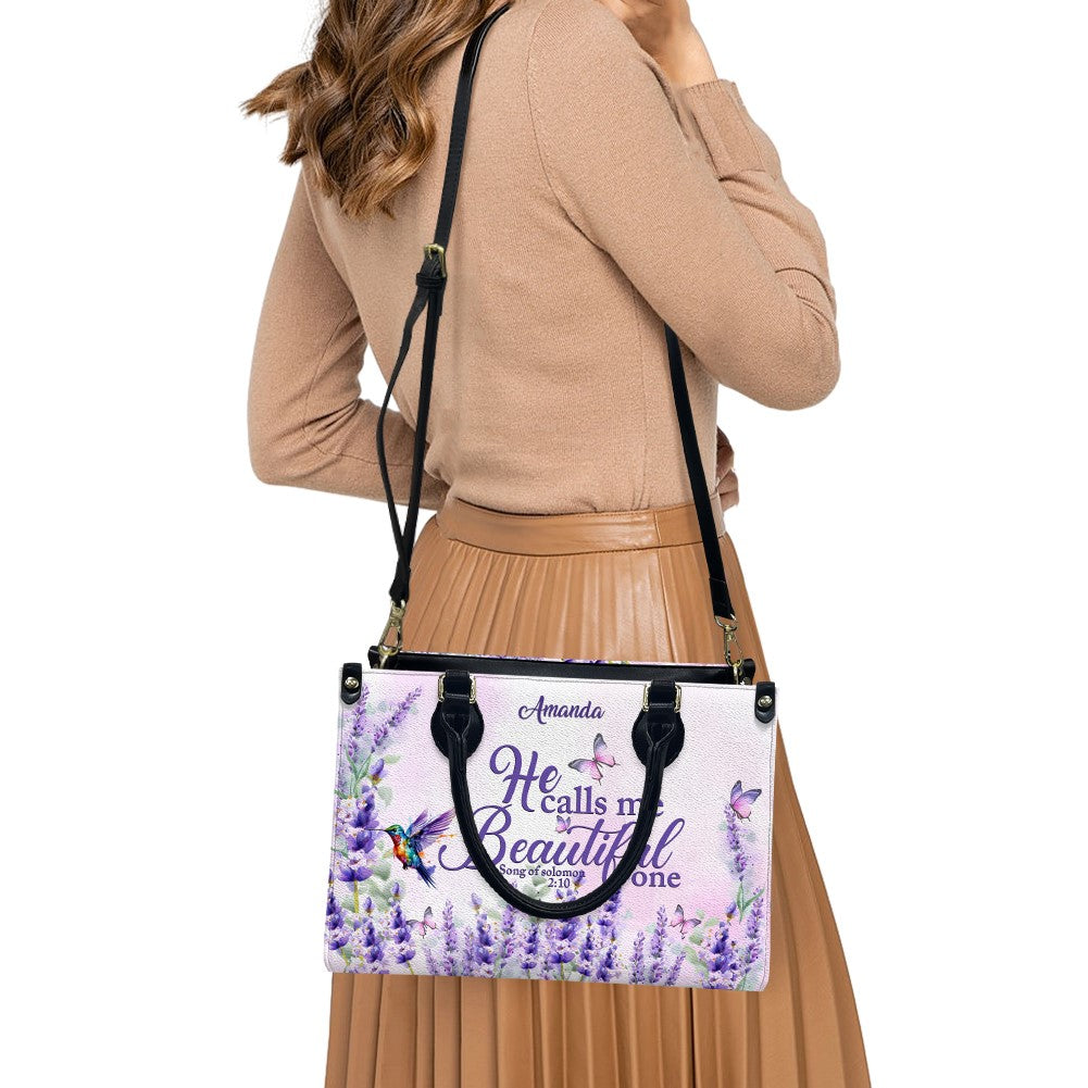 Personalized Lavender Scripture Leather Handbag
