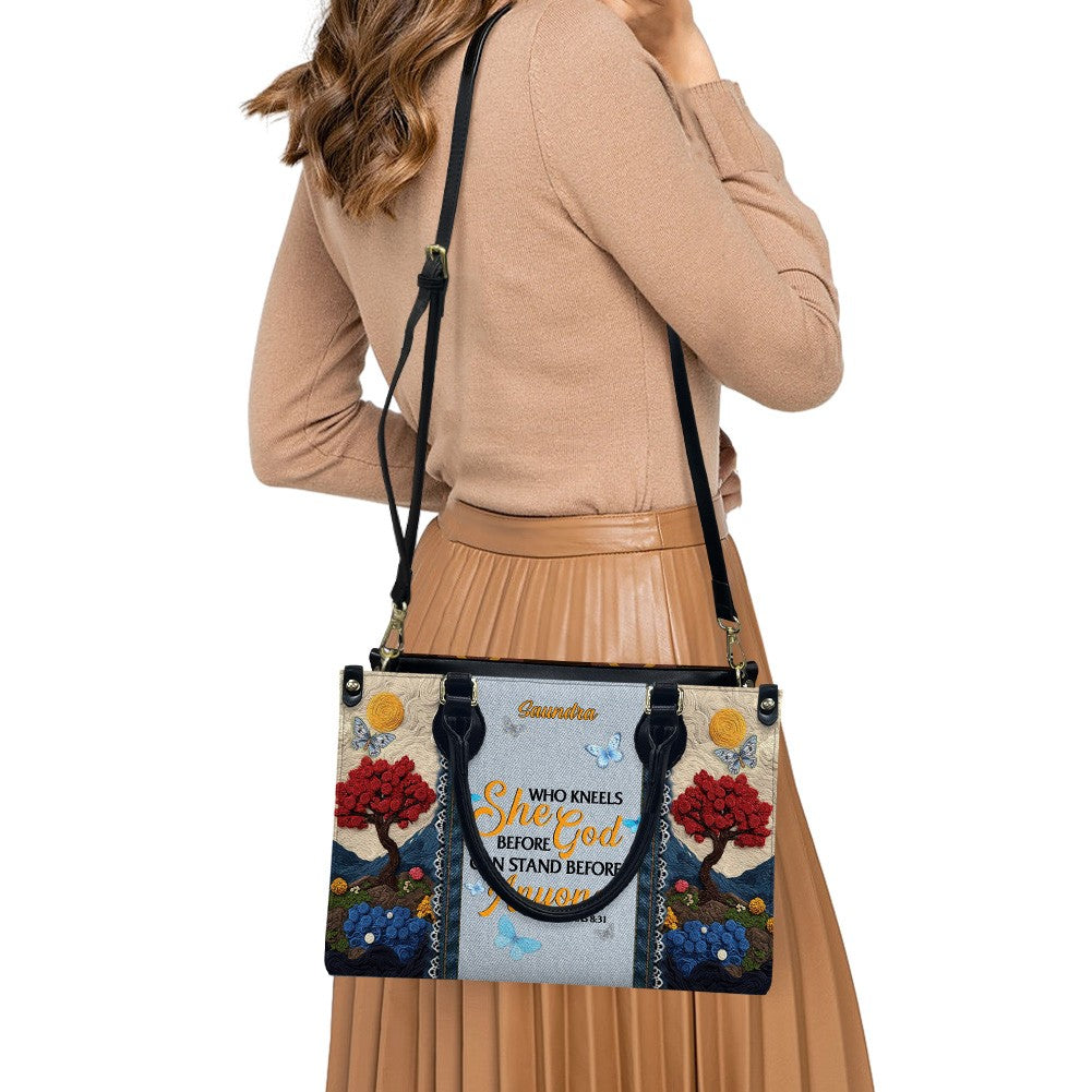 She Who Kneels Before God Leather Tote Bag