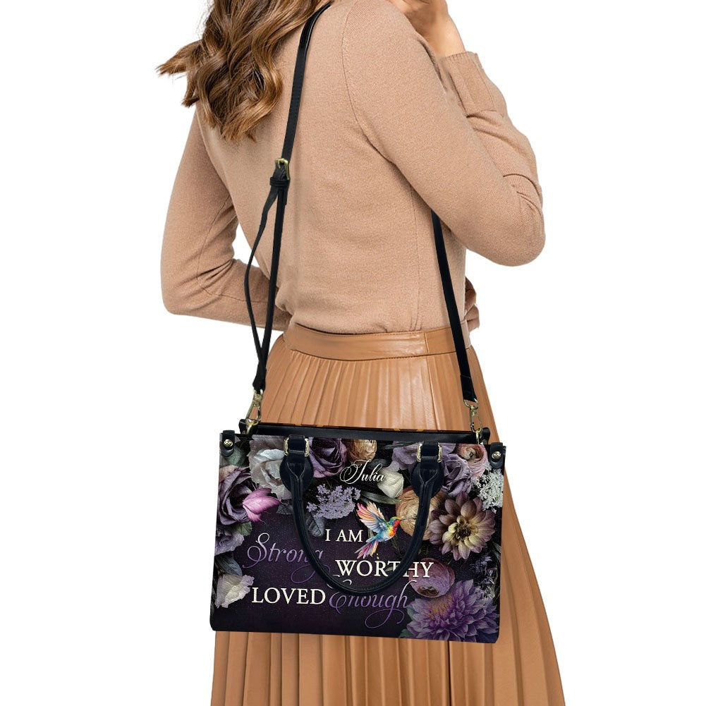 Personalized Floral Leather Tote Bag