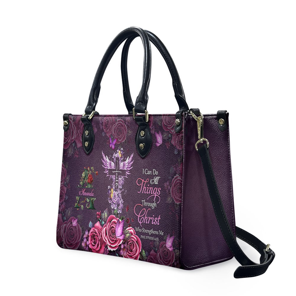 Personalized Christian Floral Leather Handbag