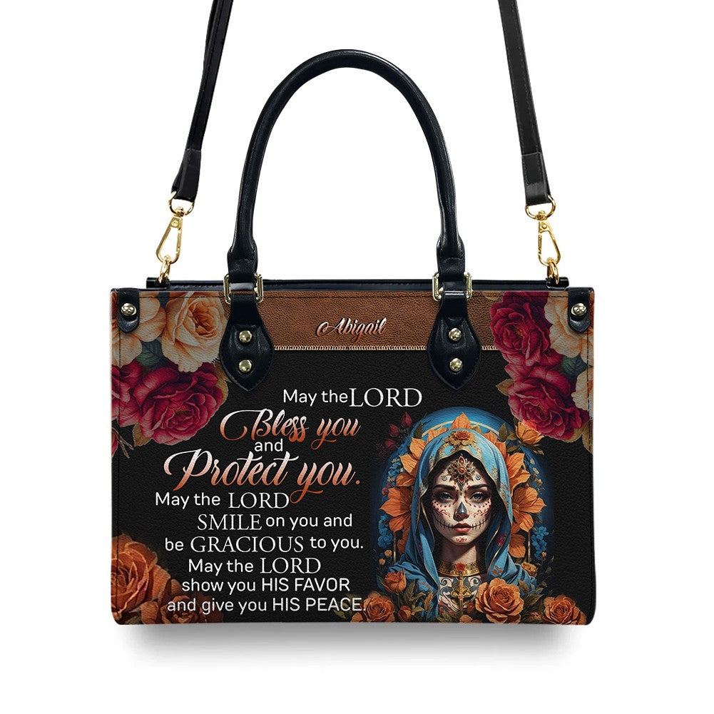 Sugar Skull Bible Verse Leather Tote Bag