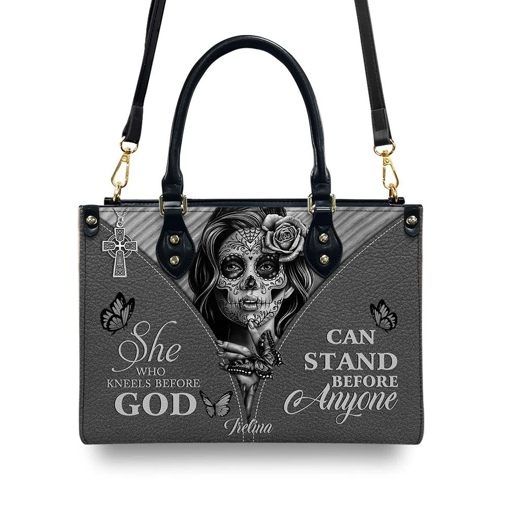 Sugar Skull Bible Verse Leather Tote Bag