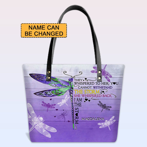 Personalized Dragonfly Bible Verse Leather Tote