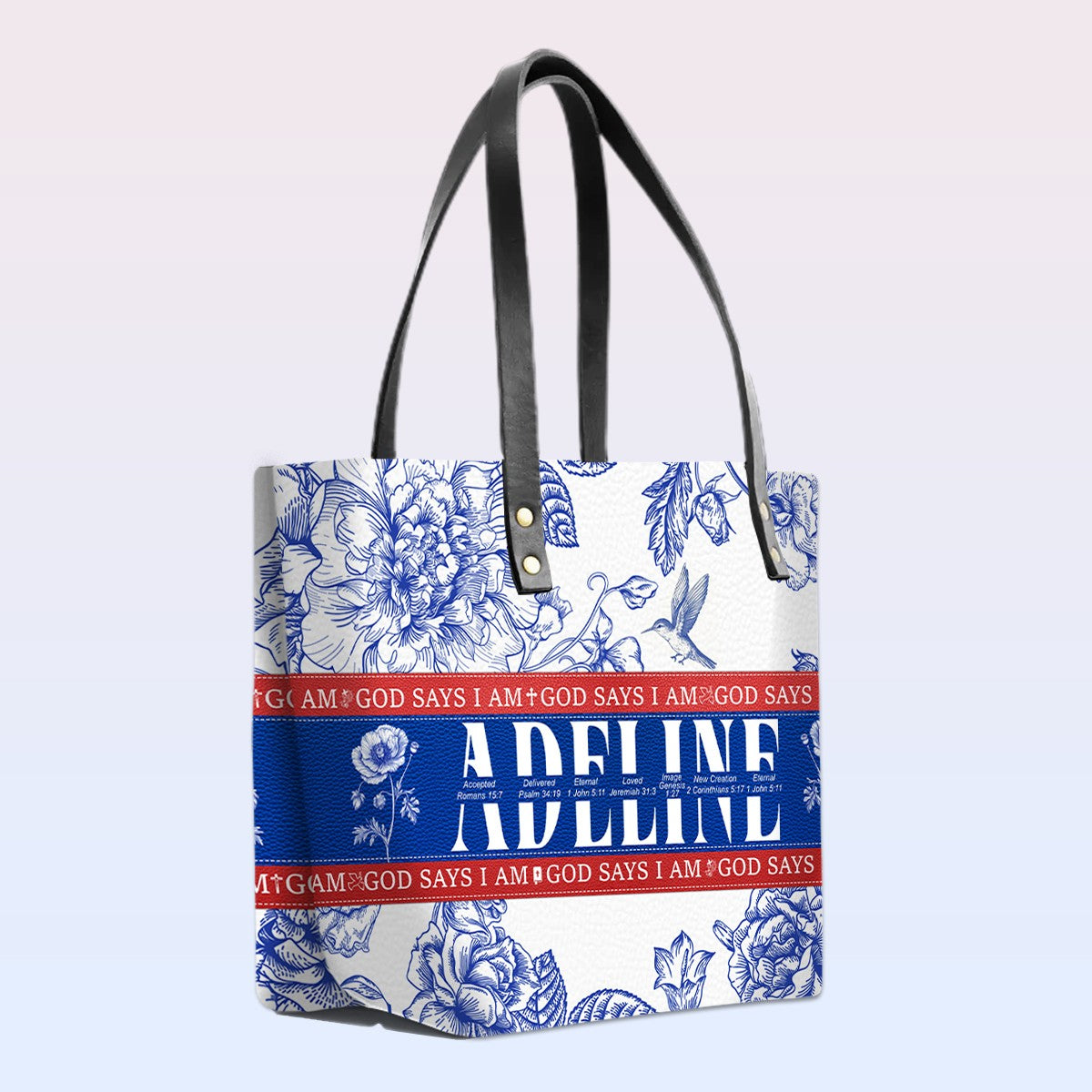 Personalized Bible Verse Leather Tote Bag
