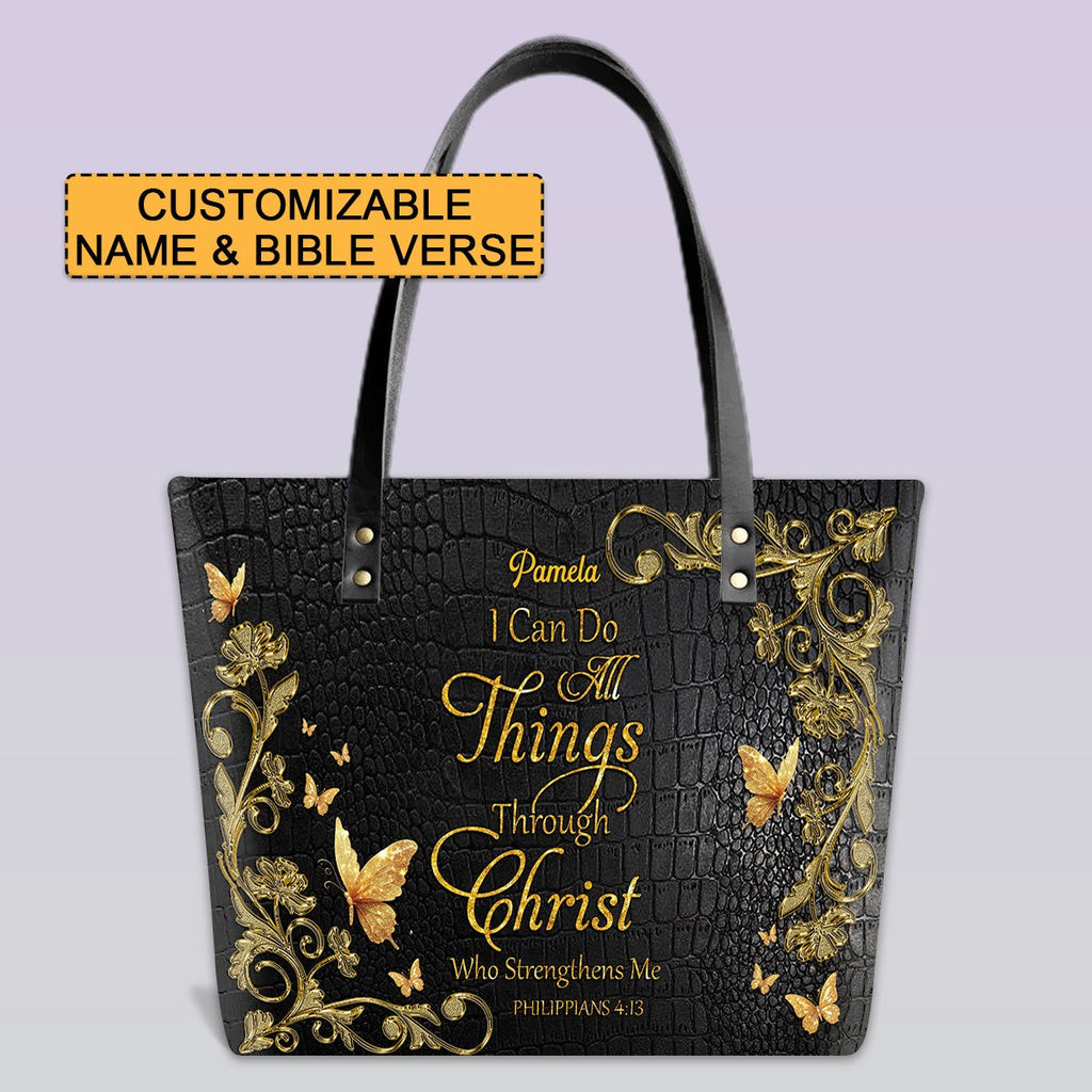 Personalized Bible Verse Leather Tote Bag