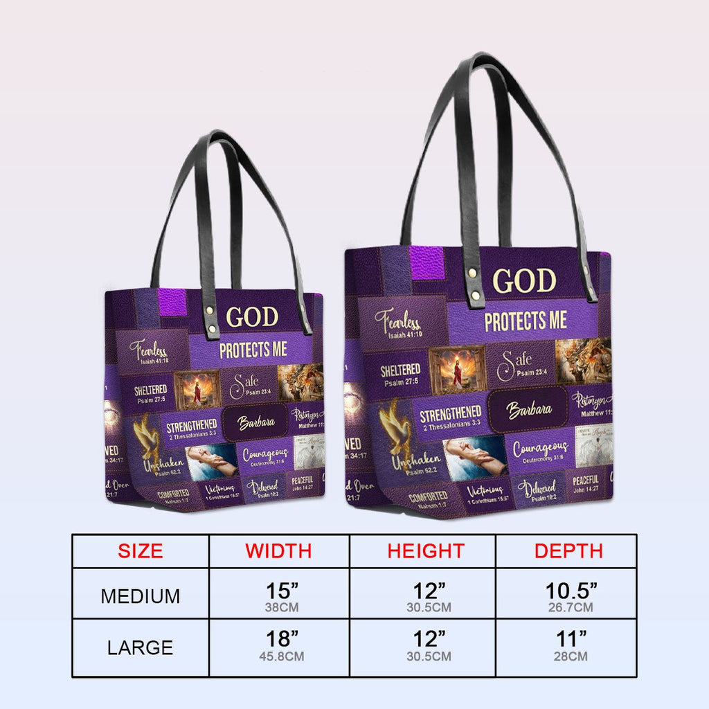 Personalized God Protects Me Leather Tote Bag