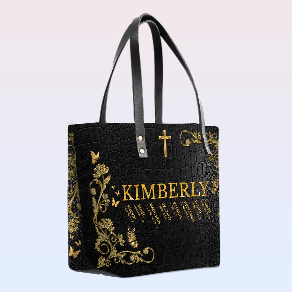 Personalized Bible Verse Name Leather Tote Bag