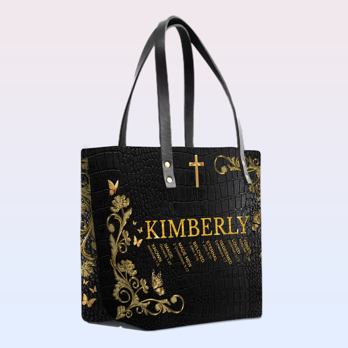 Personalized Bible Verse Name Leather Tote Bag